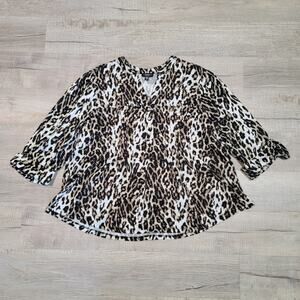 Cocomo Plus Size 3X Cheetah Animal Print Roll Tab Blouse Top Henley Stretch